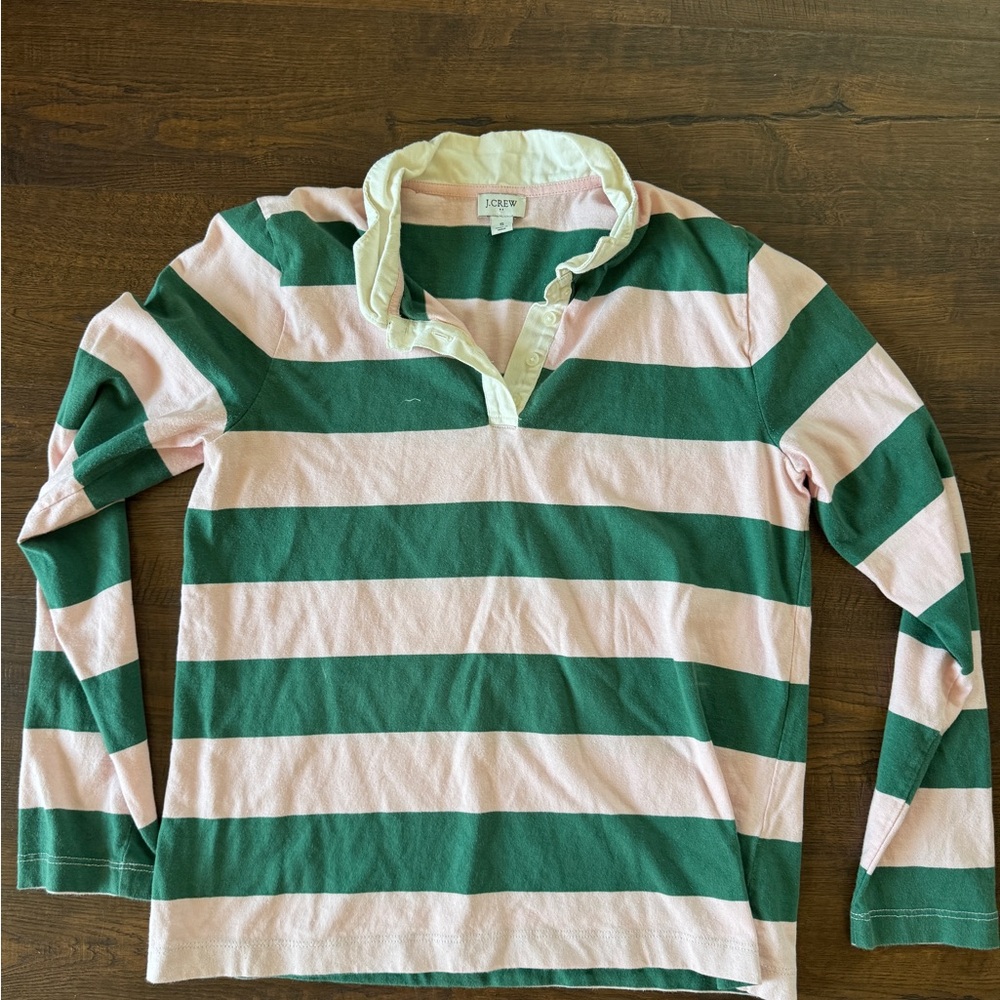 J. Crew Green and Pink Rugby Striped Shirt
